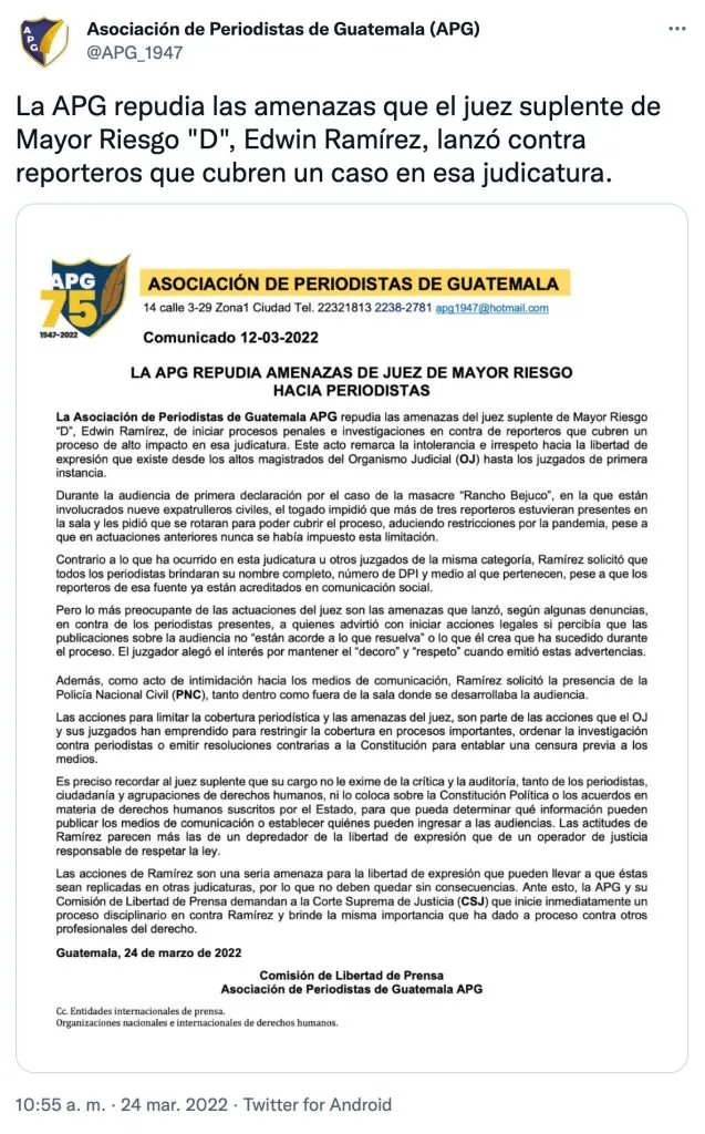 Repudian amenazas del juez Edwin Ramírez contra reporteros