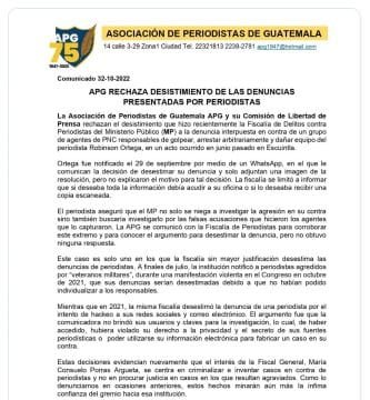 La APG rechaza el desistimiento de denuncias presentadas por periodistas